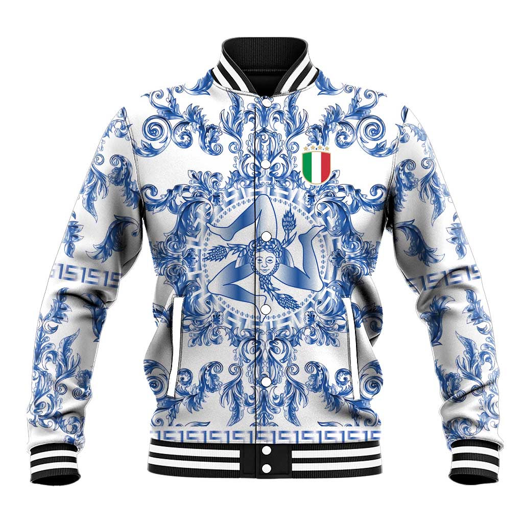 World Football 2026 Italy Custom Baseball Jacket Blue White Baroque Trinacria Edition - Wonder Print Shop
