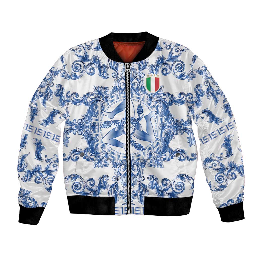 World Football 2026 Italy Custom Bomber Jacket Blue White Baroque Trinacria Edition - Wonder Print Shop