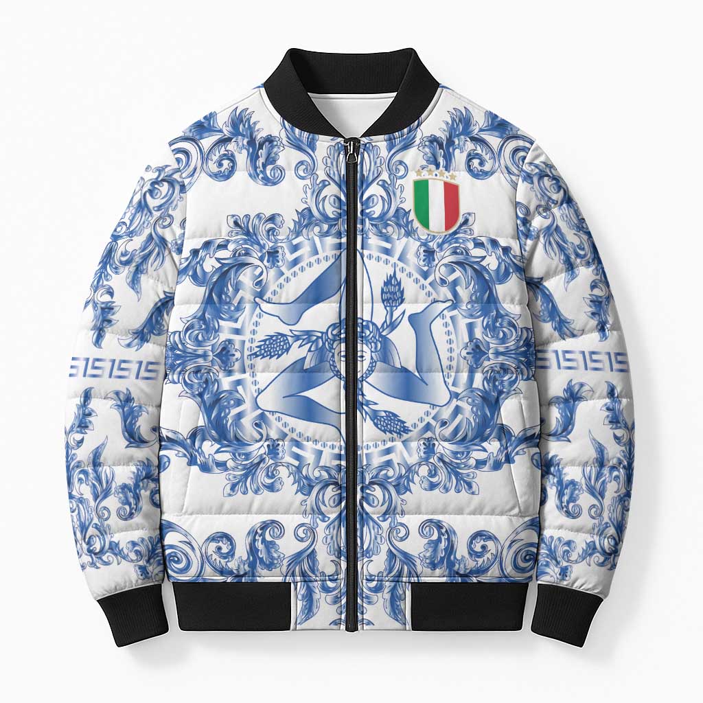 World Football 2026 Italy Custom Bomber Puffer Jacket Blue White Baroque Trinacria Edition - Wonder Print Shop