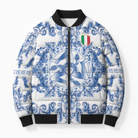 World Football 2026 Italy Custom Bomber Puffer Jacket Blue White Baroque Trinacria Edition - Wonder Print Shop