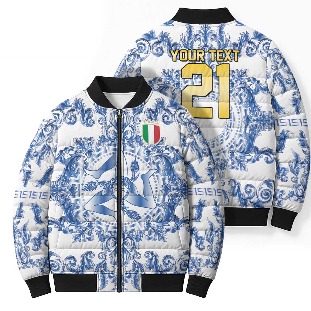 World Football 2026 Italy Custom Bomber Puffer Jacket Blue White Baroque Trinacria Edition - Wonder Print Shop