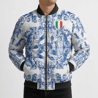 World Football 2026 Italy Custom Bomber Puffer Jacket Blue White Baroque Trinacria Edition - Wonder Print Shop