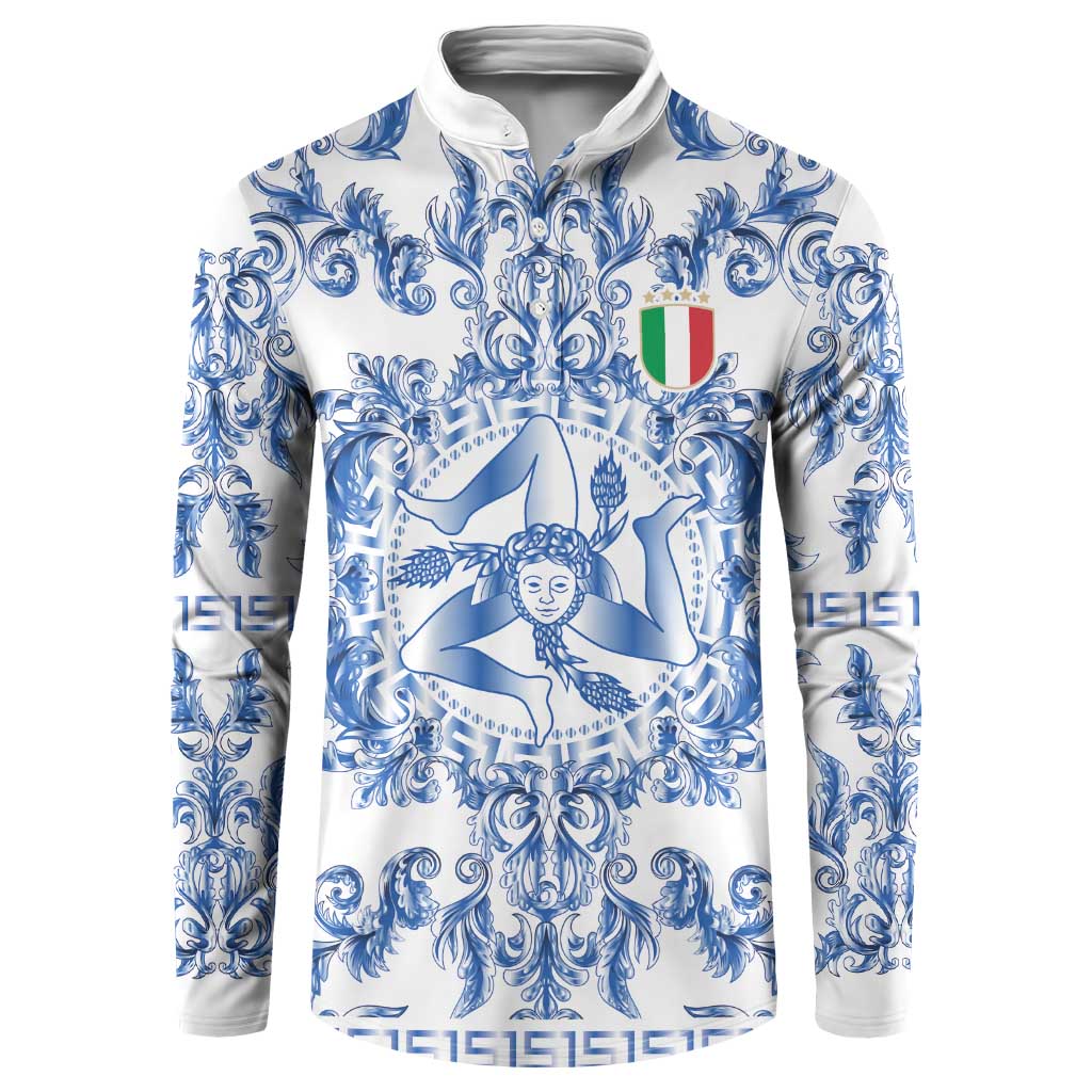 World Football 2026 Italy Custom Button Sweatshirt Blue White Baroque Trinacria Edition - Wonder Print Shop
