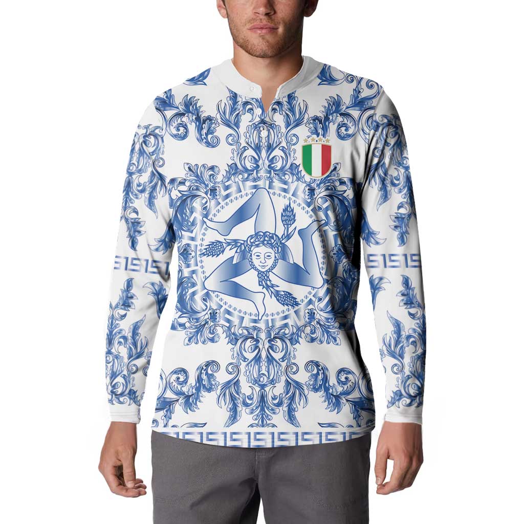 World Football 2026 Italy Custom Button Sweatshirt Blue White Baroque Trinacria Edition - Wonder Print Shop