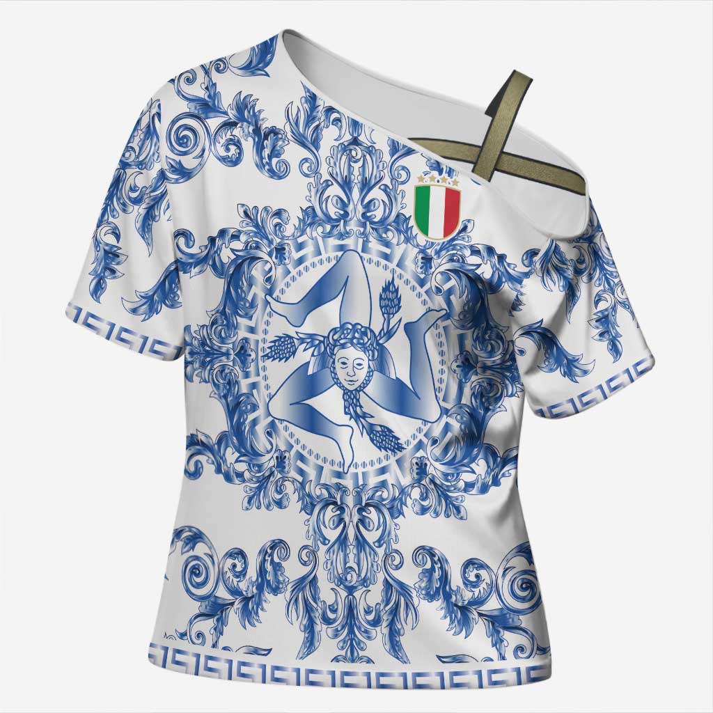 World Football 2026 Italy Custom Cross Shoulder Shirt Blue White Baroque Trinacria Edition - Wonder Print Shop
