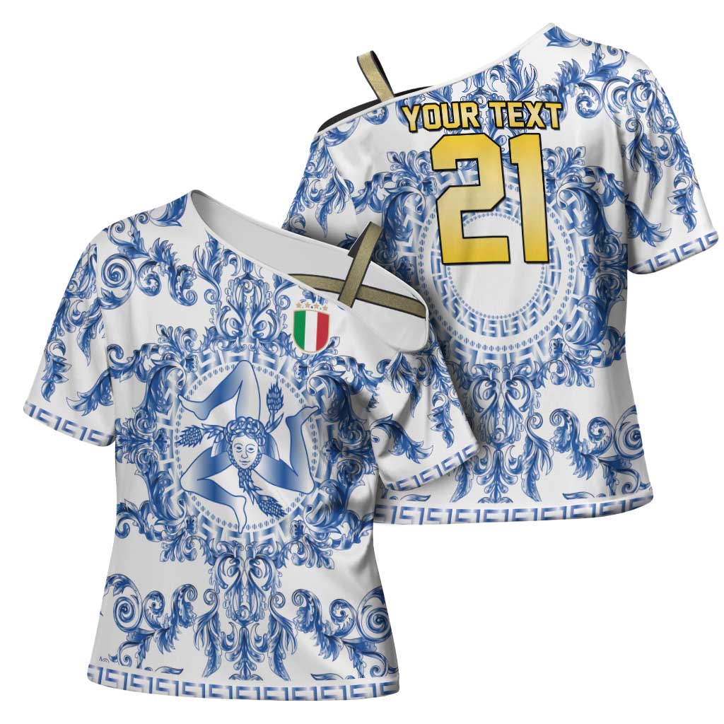World Football 2026 Italy Custom Cross Shoulder Shirt Blue White Baroque Trinacria Edition - Wonder Print Shop