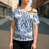 World Football 2026 Italy Custom Cross Shoulder Shirt Blue White Baroque Trinacria Edition - Wonder Print Shop