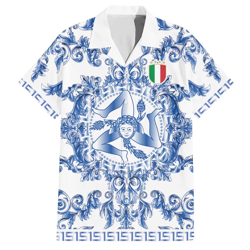 World Football 2026 Italy Custom Hawaiian Shirt Blue White Baroque Trinacria Edition - Wonder Print Shop