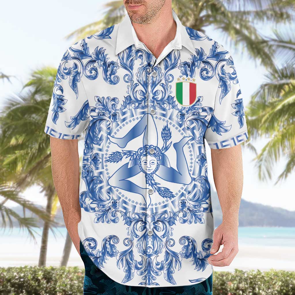 World Football 2026 Italy Custom Hawaiian Shirt Blue White Baroque Trinacria Edition - Wonder Print Shop