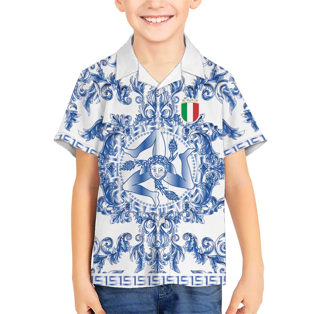 World Football 2026 Italy Custom Hawaiian Shirt Blue White Baroque Trinacria Edition - Wonder Print Shop