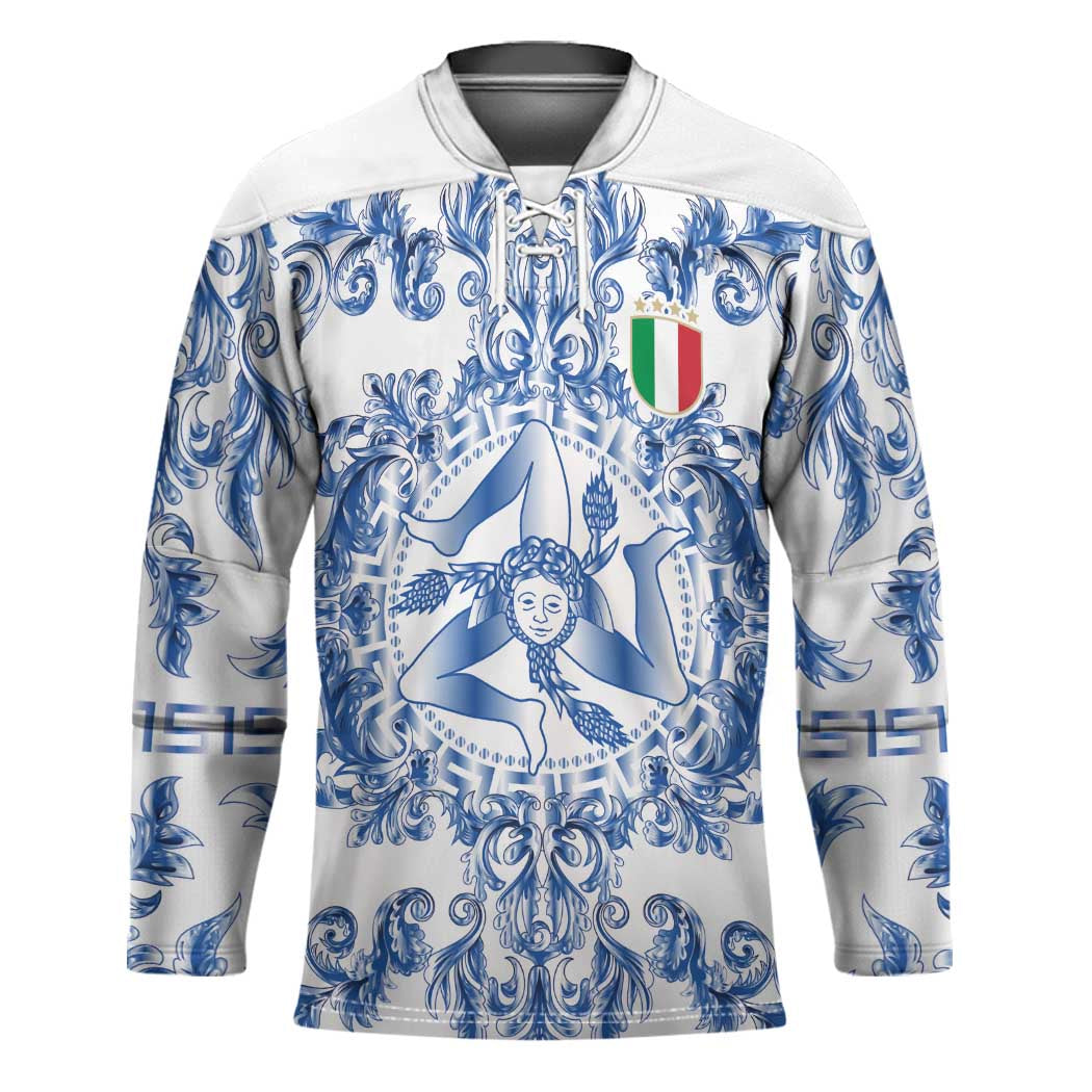 World Football 2026 Italy Custom Hockey Jersey Blue White Baroque Trinacria Edition - Wonder Print Shop
