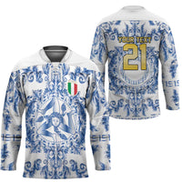 World Football 2026 Italy Custom Hockey Jersey Blue White Baroque Trinacria Edition - Wonder Print Shop