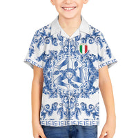World Football 2026 Italy Custom Kid Hawaiian Shirt Blue White Baroque Trinacria Edition - Wonder Print Shop