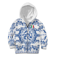 World Football 2026 Italy Custom Kid Hoodie Blue White Baroque Trinacria Edition - Wonder Print Shop