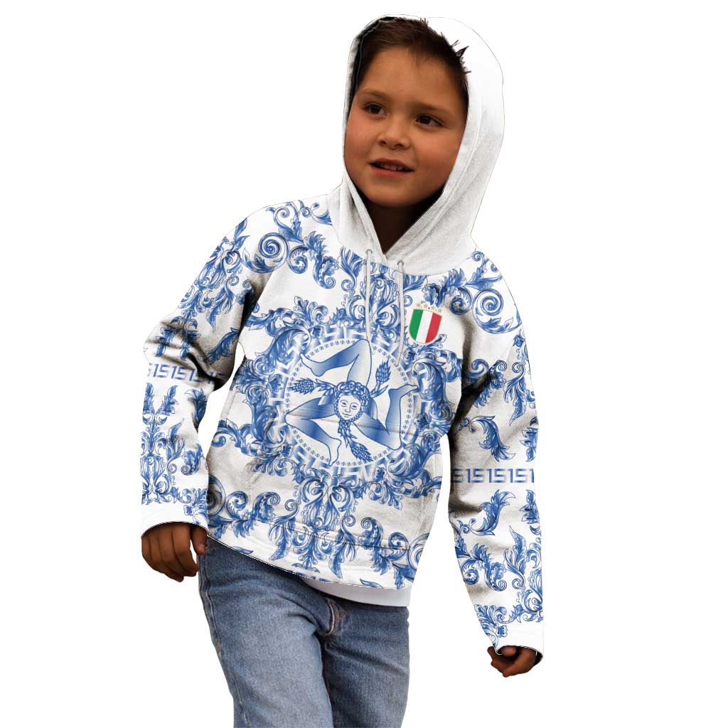 World Football 2026 Italy Custom Kid Hoodie Blue White Baroque Trinacria Edition - Wonder Print Shop