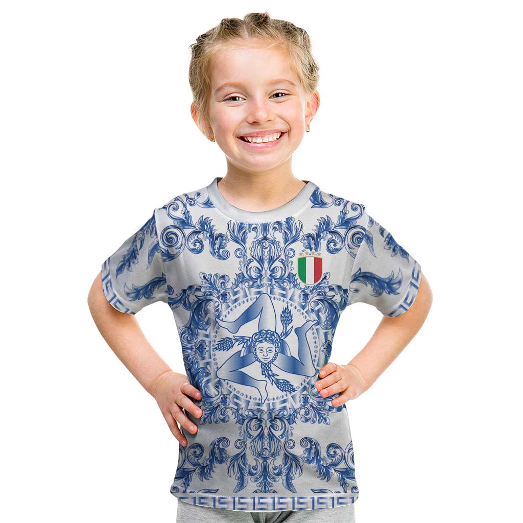 World Football 2026 Italy Custom Kid T Shirt Blue White Baroque Trinacria Edition - Wonder Print Shop