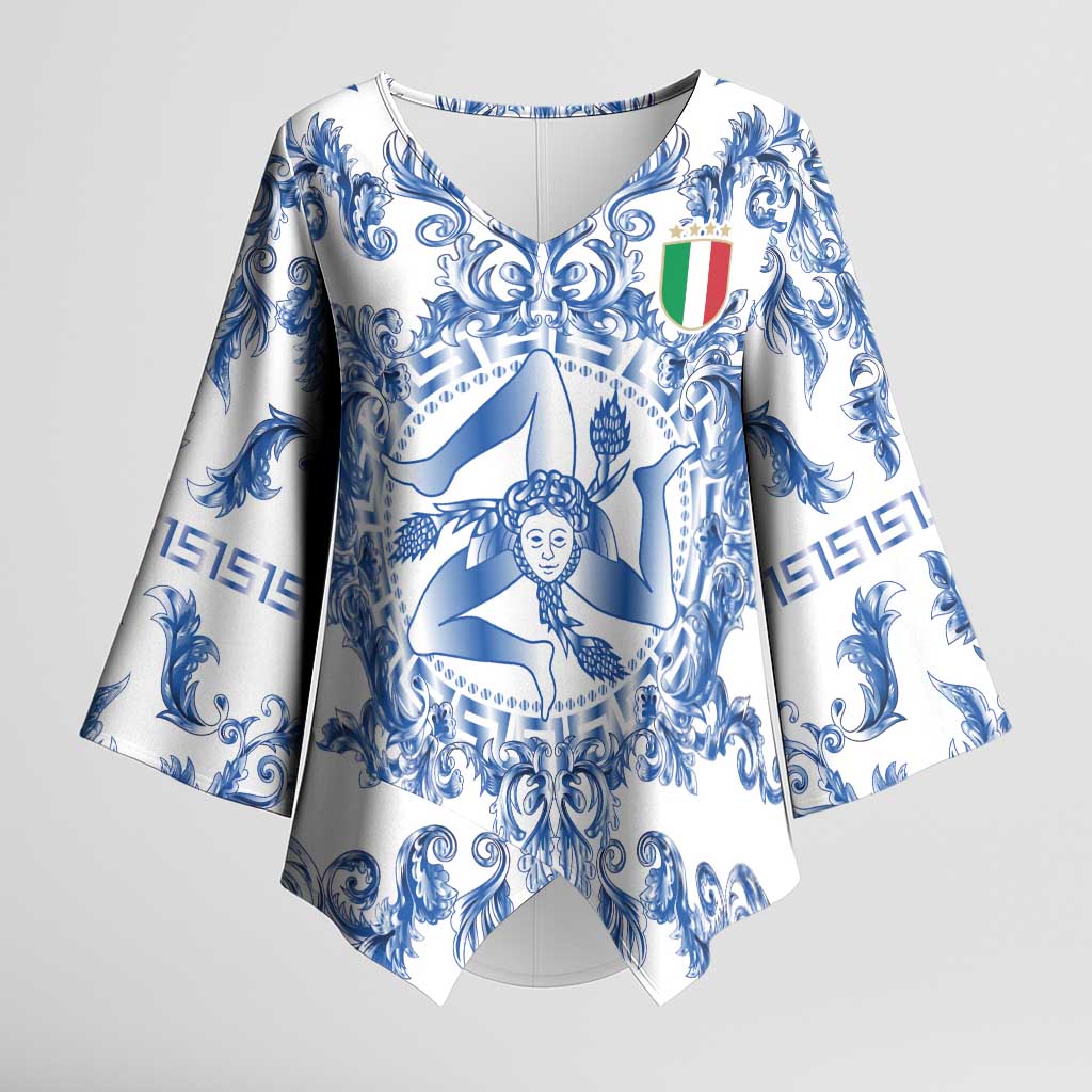 World Football 2026 Italy Custom Kimono Sleeve Blouse Blue White Baroque Trinacria Edition - Wonder Print Shop