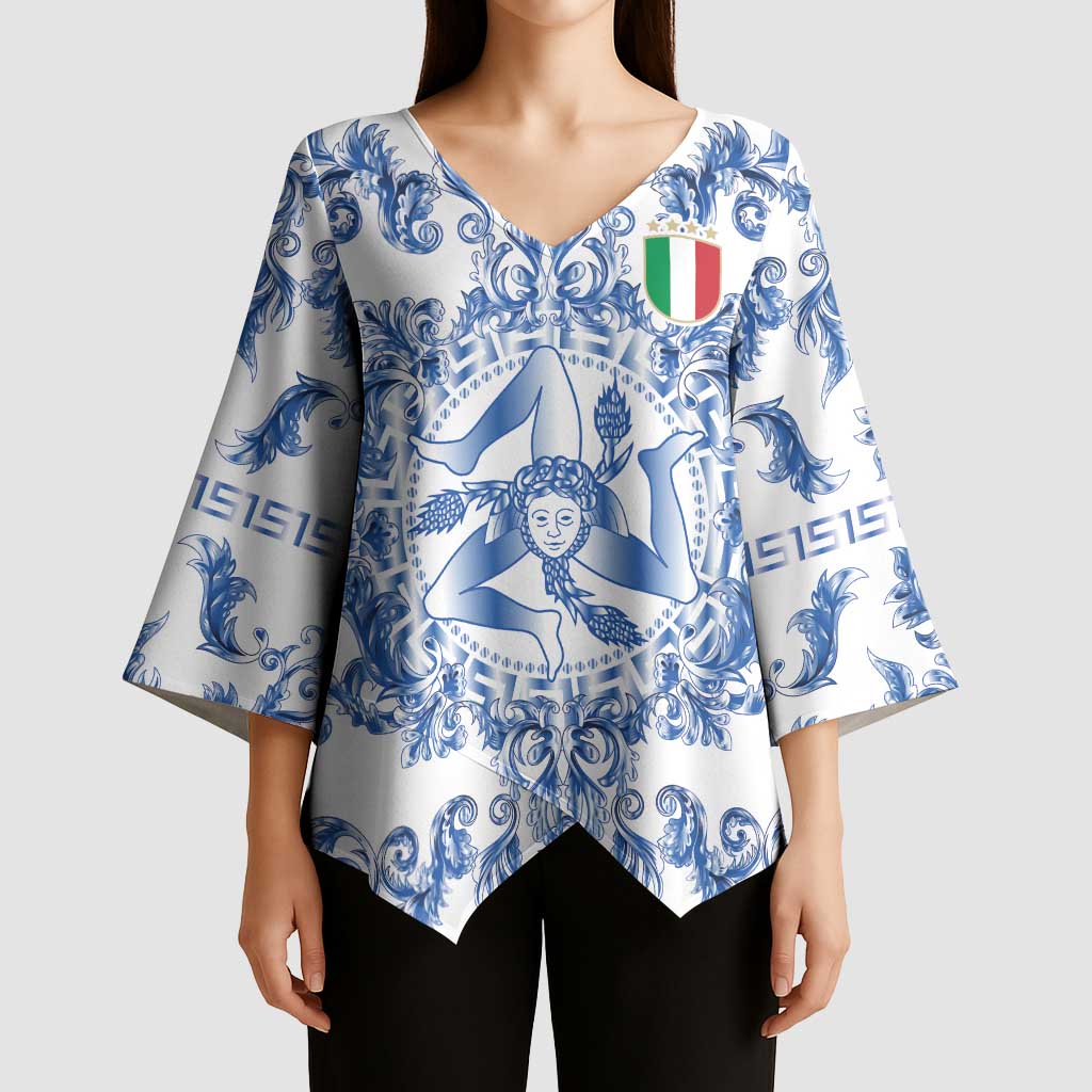 World Football 2026 Italy Custom Kimono Sleeve Blouse Blue White Baroque Trinacria Edition - Wonder Print Shop