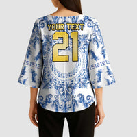World Football 2026 Italy Custom Kimono Sleeve Blouse Blue White Baroque Trinacria Edition - Wonder Print Shop