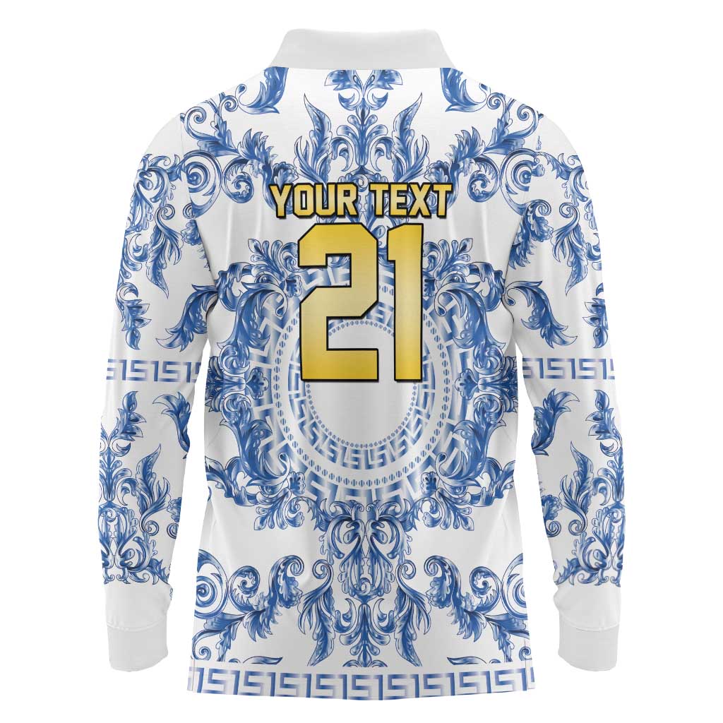 World Football 2026 Italy Custom Long Sleeve Polo Shirt Blue White Baroque Trinacria Edition - Wonder Print Shop
