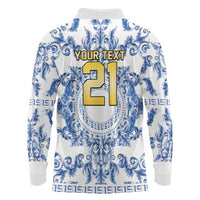 World Football 2026 Italy Custom Long Sleeve Polo Shirt Blue White Baroque Trinacria Edition - Wonder Print Shop