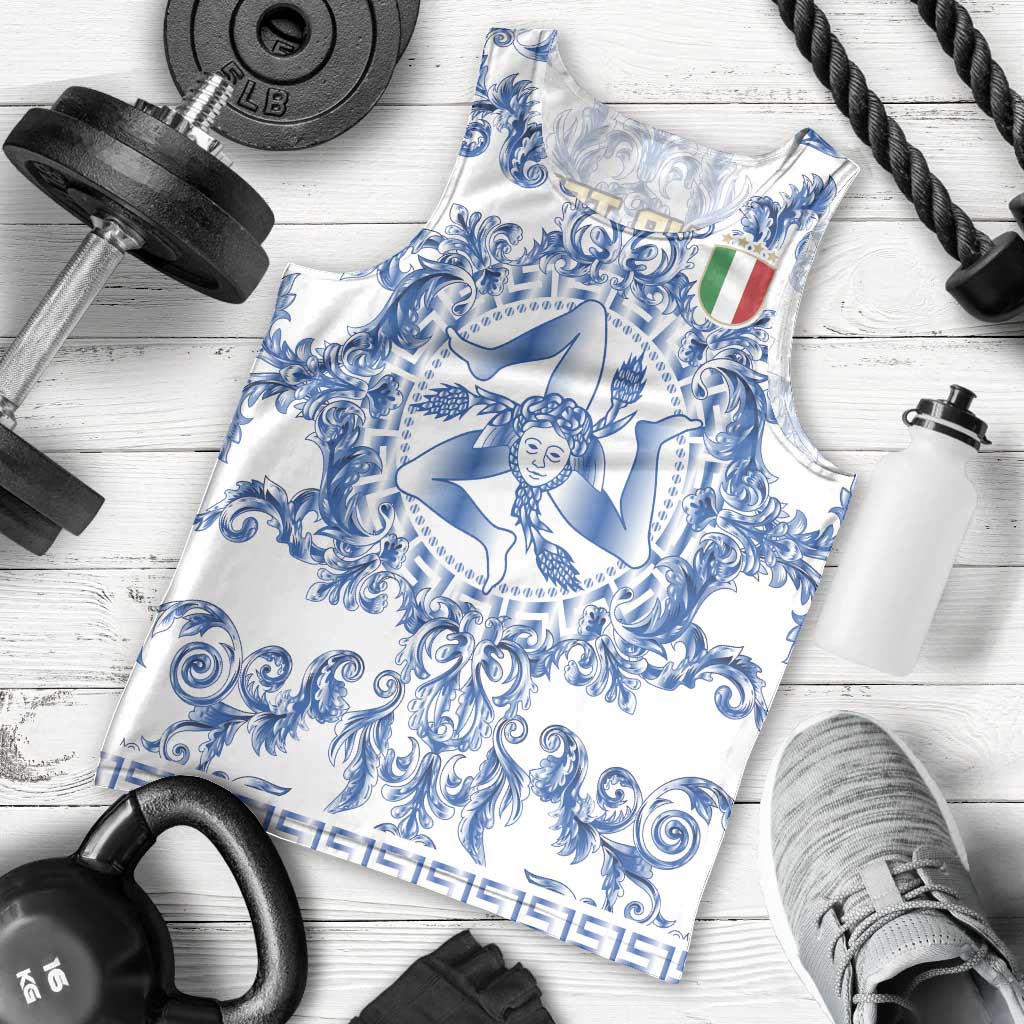 World Football 2026 Italy Custom Men Tank Top Blue White Baroque Trinacria Edition - Wonder Print Shop