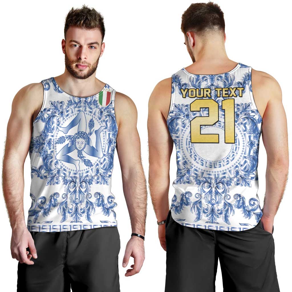 World Football 2026 Italy Custom Men Tank Top Blue White Baroque Trinacria Edition - Wonder Print Shop