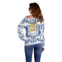 World Football 2026 Italy Custom Off Shoulder Sweater Blue White Baroque Trinacria Edition - Wonder Print Shop