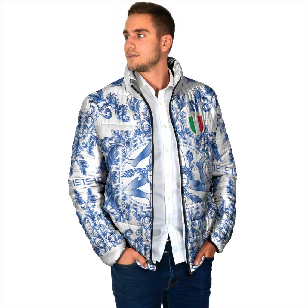 World Football 2026 Italy Custom Padded Jacket Blue White Baroque Trinacria Edition - Wonder Print Shop
