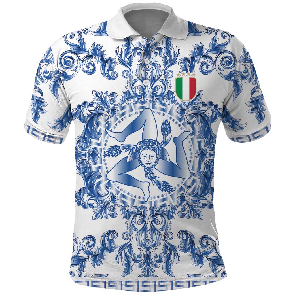 World Football 2026 Italy Custom Polo Shirt Blue White Baroque Trinacria Edition - Wonder Print Shop