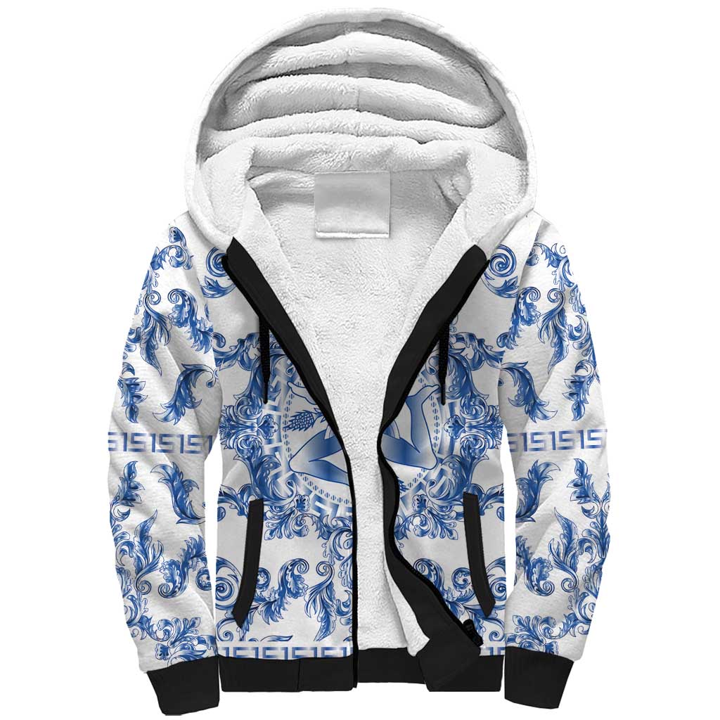 World Football 2026 Italy Custom Sherpa Hoodie Blue White Baroque Trinacria Edition - Wonder Print Shop