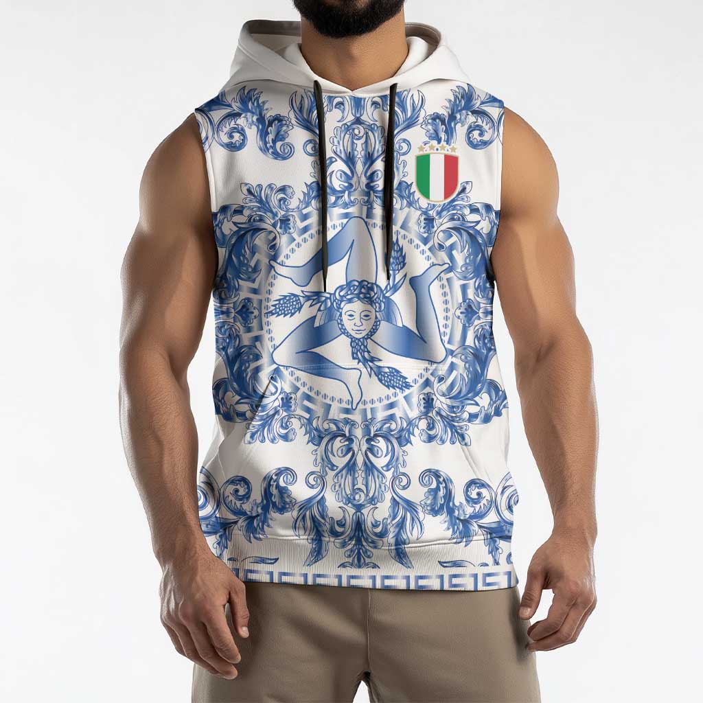 World Football 2026 Italy Custom Sleeveless Hoodie Blue White Baroque Trinacria Edition - Wonder Print Shop