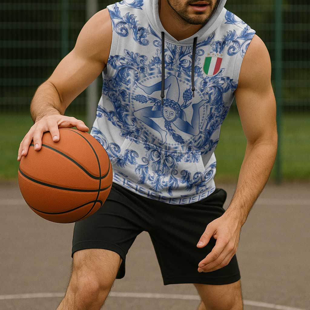 World Football 2026 Italy Custom Sleeveless Hoodie Blue White Baroque Trinacria Edition - Wonder Print Shop
