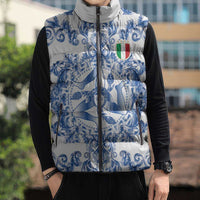World Football 2026 Italy Custom Sleeveless Puffer Jacket Blue White Baroque Trinacria Edition - Wonder Print Shop