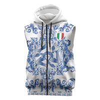 World Football 2026 Italy Custom Sleeveless Zip Hoodie Blue White Baroque Trinacria Edition - Wonder Print Shop