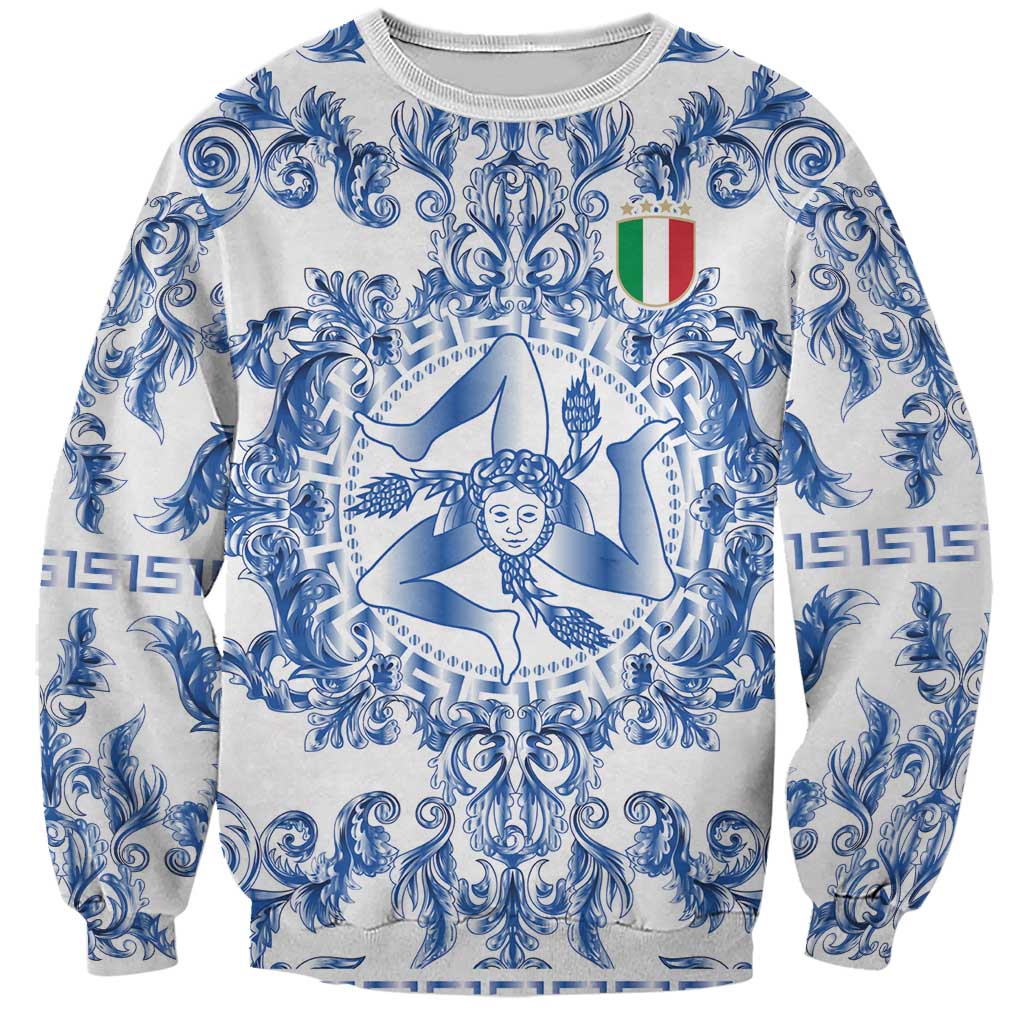 World Football 2026 Italy Custom Sweatshirt Blue White Baroque Trinacria Edition - Wonder Print Shop