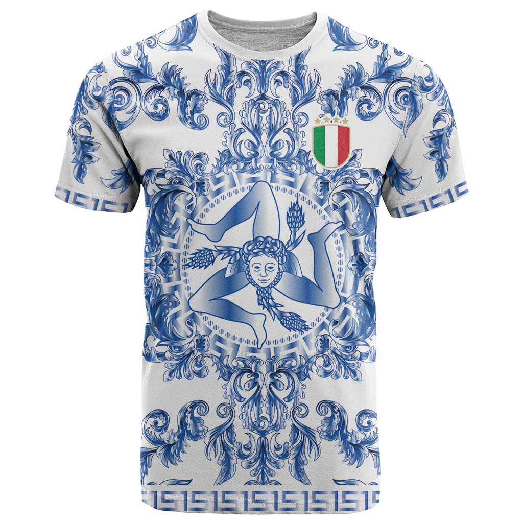 World Football 2026 Italy Custom T Shirt Blue White Baroque Trinacria Edition - Wonder Print Shop