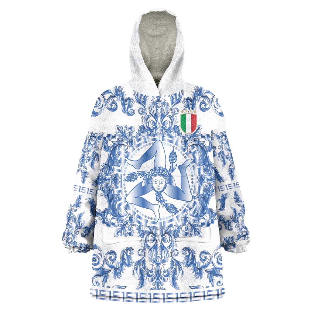 World Football 2026 Italy Custom Wearable Blanket Hoodie Blue White Baroque Trinacria Edition - Wonder Print Shop