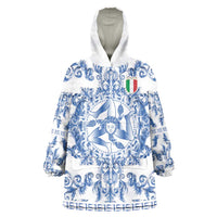 World Football 2026 Italy Custom Wearable Blanket Hoodie Blue White Baroque Trinacria Edition - Wonder Print Shop