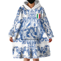 World Football 2026 Italy Custom Wearable Blanket Hoodie Blue White Baroque Trinacria Edition - Wonder Print Shop