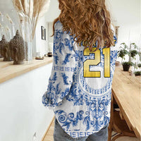 World Football 2026 Italy Custom Women Casual Shirt Blue White Baroque Trinacria Edition - Wonder Print Shop