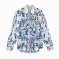 World Football 2026 Italy Custom Women Casual Shirt Blue White Baroque Trinacria Edition - Wonder Print Shop