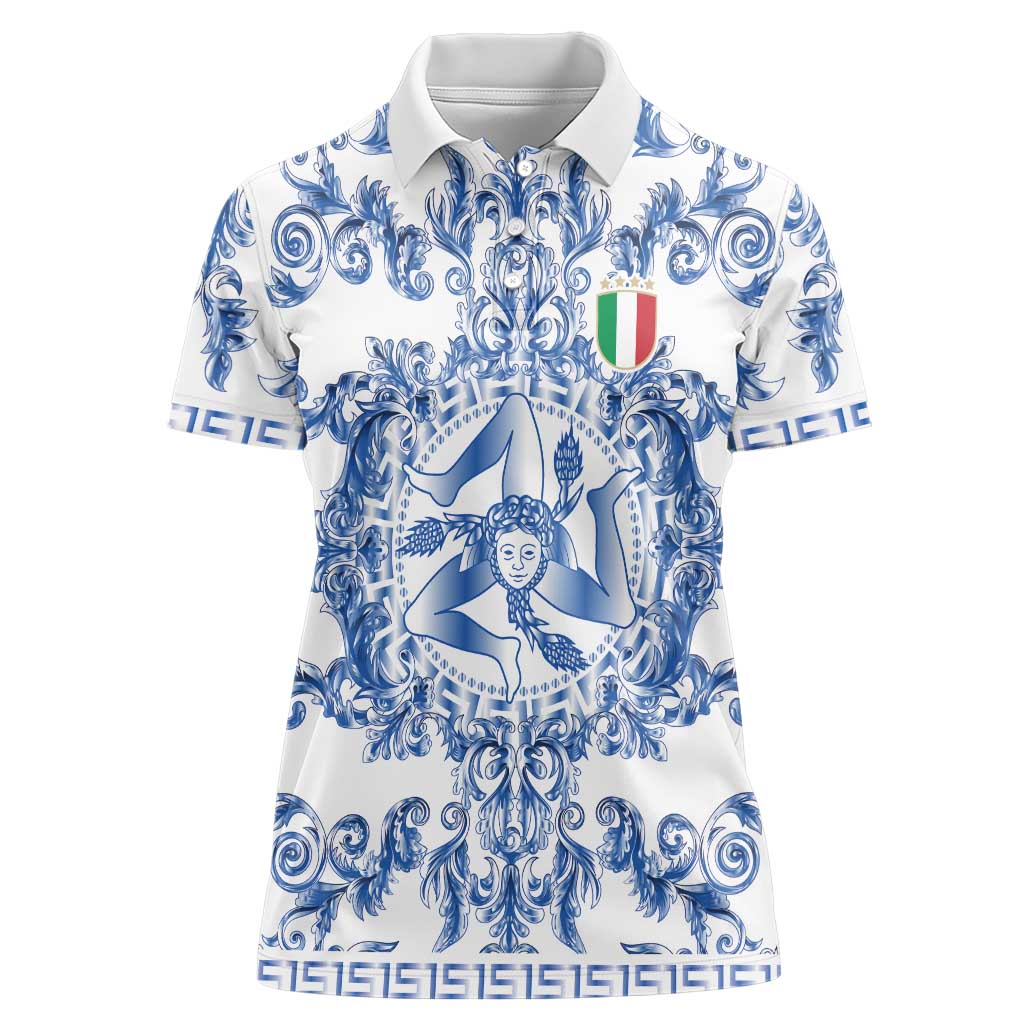 World Football 2026 Italy Custom Women Polo Shirt Blue White Baroque Trinacria Edition - Wonder Print Shop