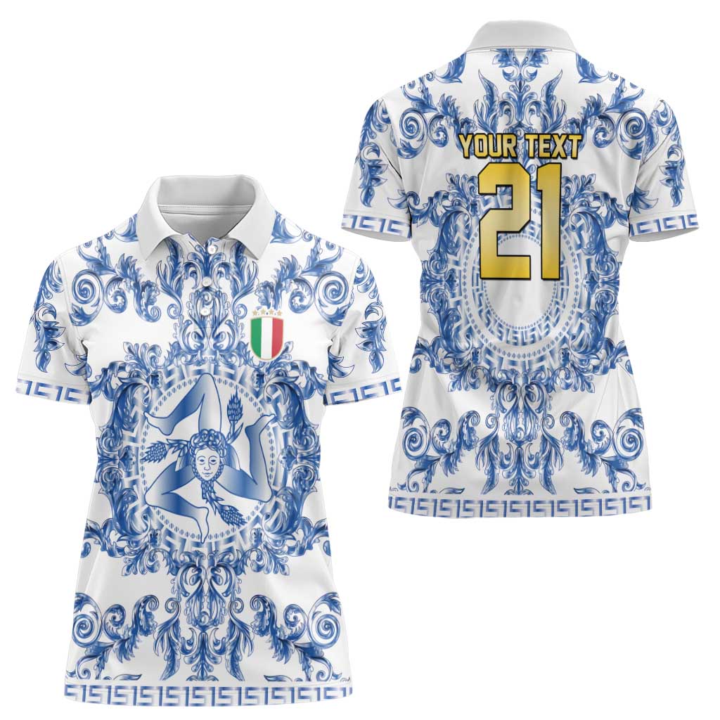 World Football 2026 Italy Custom Women Polo Shirt Blue White Baroque Trinacria Edition - Wonder Print Shop