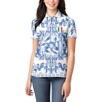 World Football 2026 Italy Custom Women Polo Shirt Blue White Baroque Trinacria Edition - Wonder Print Shop