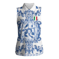 World Football 2026 Italy Custom Women Sleeveless Polo Shirt Blue White Baroque Trinacria Edition - Wonder Print Shop
