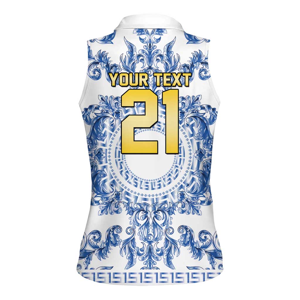 World Football 2026 Italy Custom Women Sleeveless Polo Shirt Blue White Baroque Trinacria Edition - Wonder Print Shop