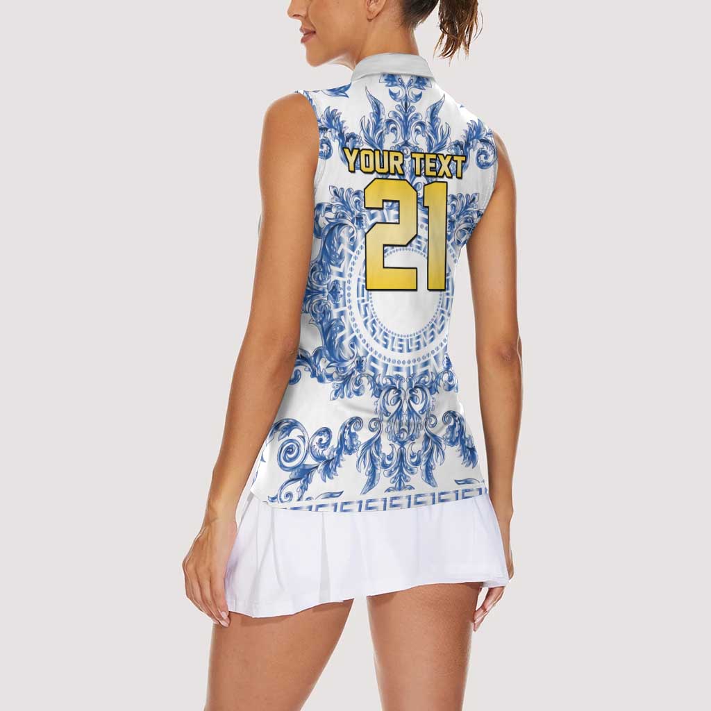 World Football 2026 Italy Custom Women Sleeveless Polo Shirt Blue White Baroque Trinacria Edition - Wonder Print Shop