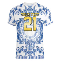 World Football 2026 Italy Custom Women V-Neck T-Shirt Blue White Baroque Trinacria Edition - Wonder Print Shop