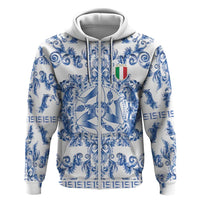 World Football 2026 Italy Custom Zip Hoodie Blue White Baroque Trinacria Edition - Wonder Print Shop
